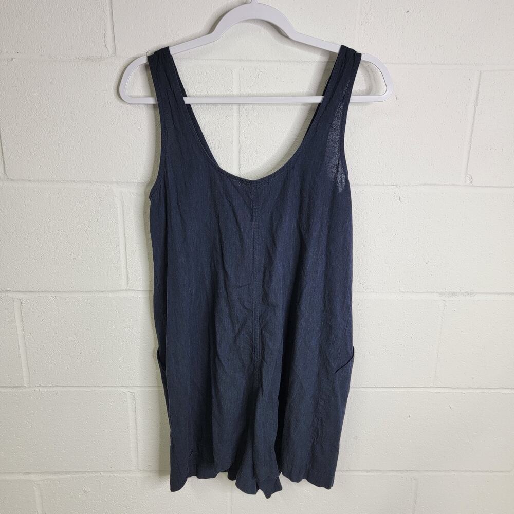 Marine Layer Sydney Romper Navy Blue Hemp Tencel Blend Button Front S Pockets - Picture 4 of 8